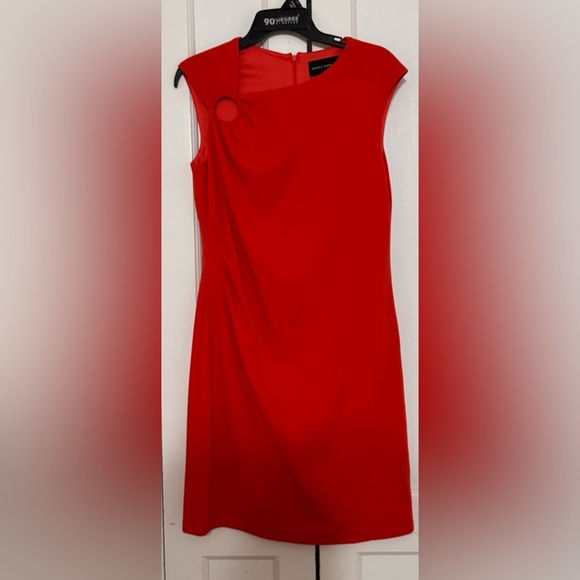 Donna Morgan Asymmetrical Neck with Ring Detail Sleek Shift Dress - Picture 4 of 6